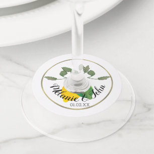 Étiquette Pour Verre De Vin Logo Aquarelle Citron Vert Feuille - Nom du Couple