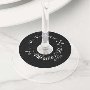 Étiquette Pour Verre De Vin Logo de mariage flèche monochrome - Nom du couple