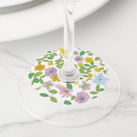 Étiquette Pour Verre De Vin Ma conception de fleurs (De près)