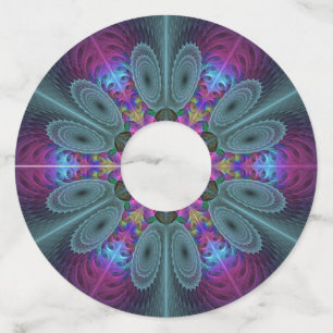 Étiquette Pour Verre De Vin Mandala Colorful Striant Fractal Art Kaleidoscope