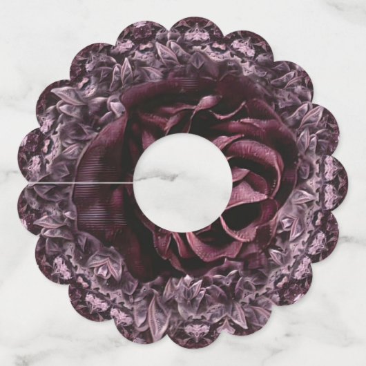 Étiquette Pour Verre De Vin Mandala de rose  (Devant)