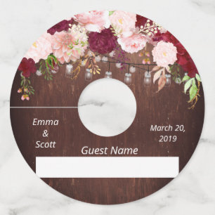 Étiquette Pour Verre De Vin Mariage Bois Bourgogne Floral Mason Jar Marker