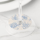 Étiquette Pour Verre De Vin Mariage élégant avec thème océan toile bleue (De près)
