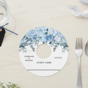 Étiquette Pour Verre De Vin Mariage Floral Aquarelle Bleu Fleur