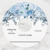 Étiquette Pour Verre De Vin Mariage Floral Aquarelle Bleu Fleur (Devant)