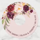 Étiquette Pour Verre De Vin Mariage Floral Bourguignon Rose (Devant)