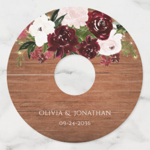 Étiquette Pour Verre De Vin Mariage floral rustique de Bourgogne et de Blush