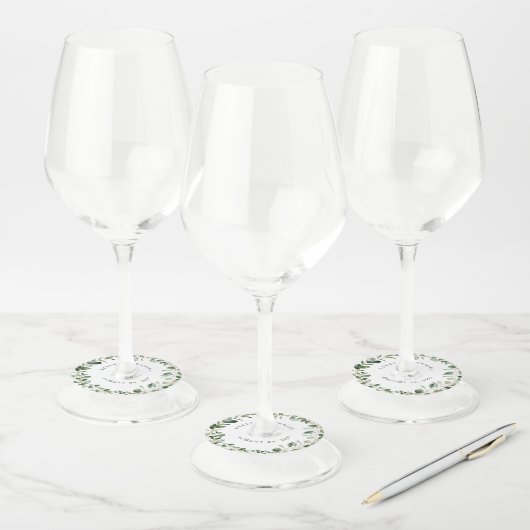 Étiquette Pour Verre De Vin Mariage personnalisé Eucalyptus Géométrique Verdur (Lot)