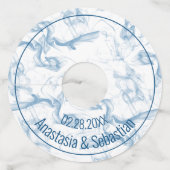 Étiquette Pour Verre De Vin Mariage personnalisé Nom Date Fumée bleue (Devant)