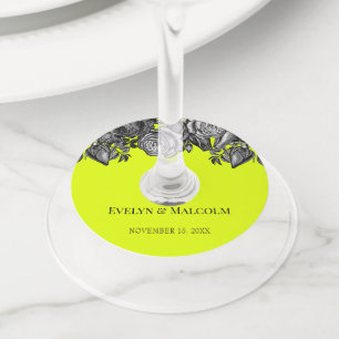 Étiquette Pour Verre De Vin Mariage vert de rose noir et blanc