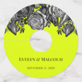 Étiquette Pour Verre De Vin Mariage vert de rose noir et blanc (Devant)