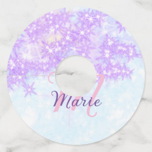 Étiquette Pour Verre De Vin Monogramme étoile pailleté rose violet ajouter let