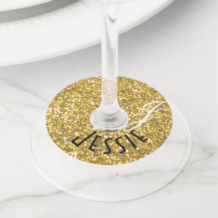 Étiquette Pour Verre De Vin Monogramme pailleté or