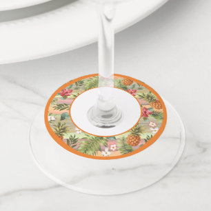 Étiquette Pour Verre De Vin Motif de feuilles botaniques florales de pin tropi