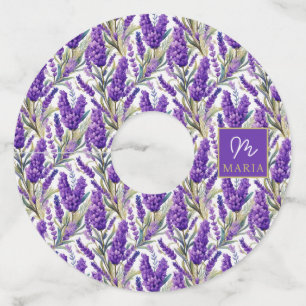 Étiquette Pour Verre De Vin Motif de lavande violet étonnant Monogramme
