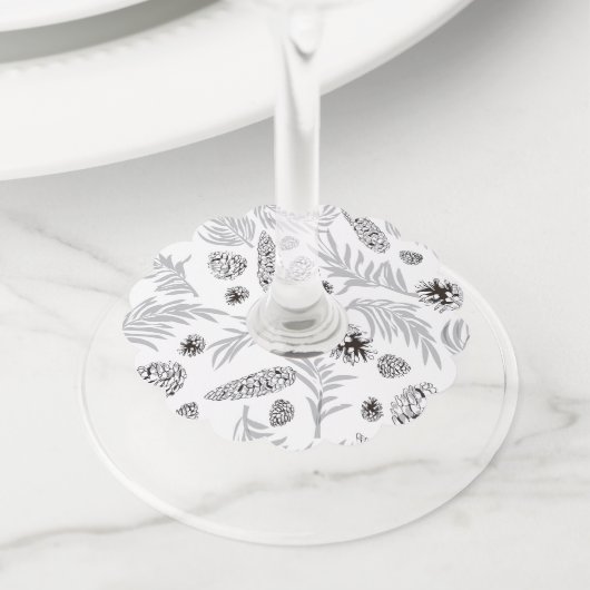 Étiquette Pour Verre De Vin Motif de Noël, Pine Snow 7 (De près)