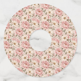 Étiquette Pour Verre De Vin Motif de pivoines fleuries vintage