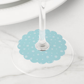 Étiquette Pour Verre De Vin Motif Flocon de Neige Cyan pour les Fêtes
