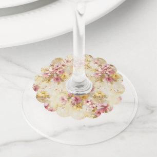 Étiquette Pour Verre De Vin Motif floral à l'aquarelle vintage