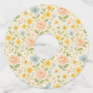 Étiquette Pour Verre De Vin Motif floral vintage coloré avec papillons