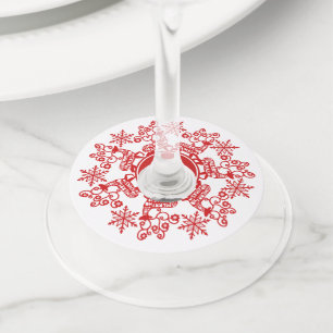 Étiquette Pour Verre De Vin Noël nordique de rennes rouges et de flocon de nei