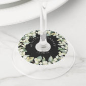 Étiquette Pour Verre De Vin Noir/Crème Snowberry & Eucalyptus Mariage d'hiver (De près)