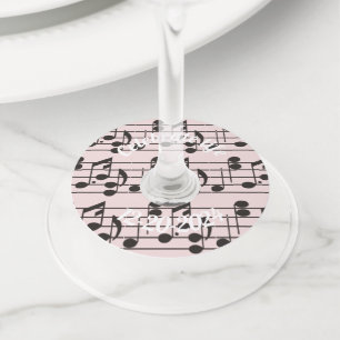 Étiquette Pour Verre De Vin Nom personnalisé Notes musicales rose