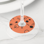 Étiquette Pour Verre De Vin Orange, fun, trendy, geometric Memphis graphic (De près)