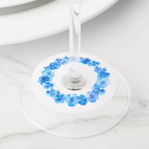 Étiquette Pour Verre De Vin Pansement bleu aquarelle art fleur événements mari