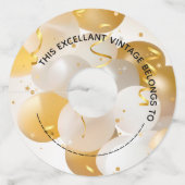 Étiquette Pour Verre De Vin Papier à ballons or et blanc (Devant)