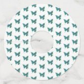 Étiquette Pour Verre De Vin Papillon aux plumes de paon vert (Dos)