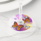 Étiquette Pour Verre De Vin Papillons Monarque sur Arrière - plan pourpre (De près)