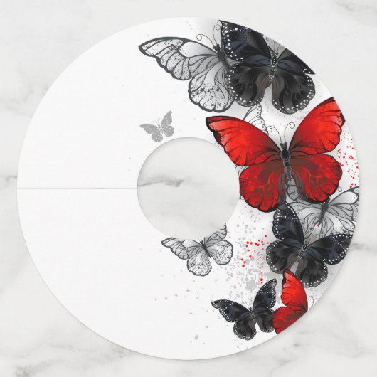 Étiquette Pour Verre De Vin Papillons noirs et rouges volants (Devant)