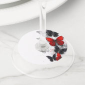 Étiquette Pour Verre De Vin Papillons noirs et rouges volants (De près)