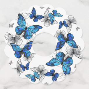 Étiquette Pour Verre De Vin Papillons volants bleus Morpho