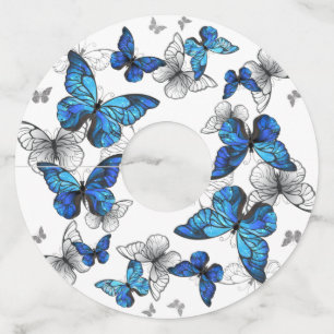 Étiquette Pour Verre De Vin Papillons volants bleus Morpho
