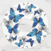 Étiquette Pour Verre De Vin Papillons volants bleus Morpho (Dos)