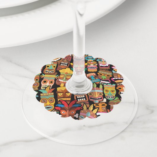Étiquette Pour Verre De Vin Pattern de Tiki (De près)