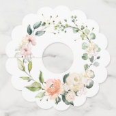 Étiquette Pour Verre De Vin Pêche et blanc Aquarelle Rose verdure (Devant)