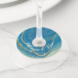 Étiquette Pour Verre De Vin Pierre d'agate aquarelle en feuille d'aluminium - 
