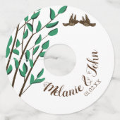 Étiquette Pour Verre De Vin Romantique Rustique Arbre Oiseaux Verdure Nom des (Devant)