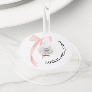 Étiquette Pour Verre De Vin Rose Pâle Nœud Elle Attache le Nœud Réception de M