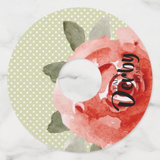 Étiquette Pour Verre De Vin Rose rouge sur pois lime (Devant)