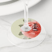 Étiquette Pour Verre De Vin Rose rouge sur pois lime (De près)