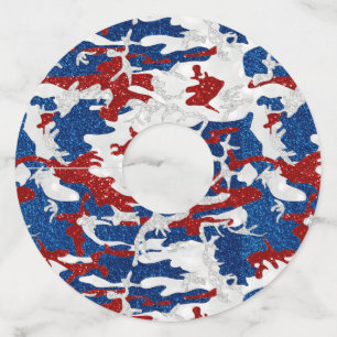 Étiquette Pour Verre De Vin Rouge, Blanc & Bleu Camo 4 Juillet Paillettes