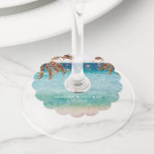 Étiquette Pour Verre De Vin scène de plage tropicale palmiers (De près)