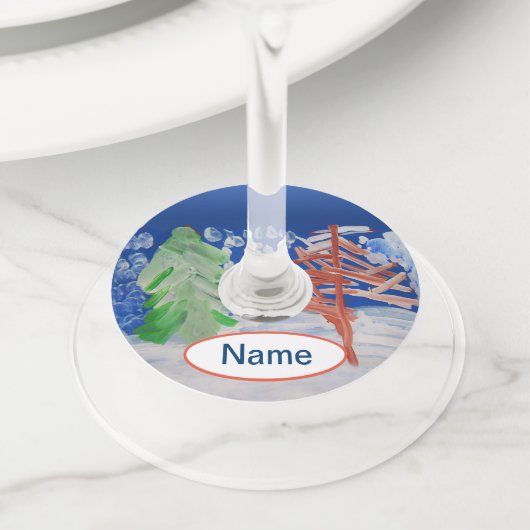 Étiquette Pour Verre De Vin Scène hivernale (De près)