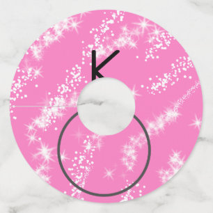 Étiquette Pour Verre De Vin simple monogramme blanc minimal paillettes rose ea