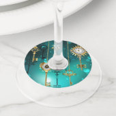 Étiquette Pour Verre De Vin Skeleton Keys on Green Background (De près)