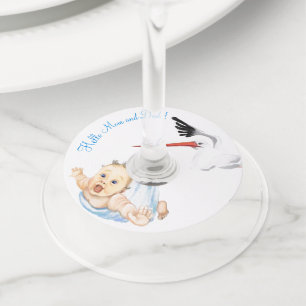 Étiquette Pour Verre De Vin Tags Stork and Baby Wine Glass - Texte personnalis